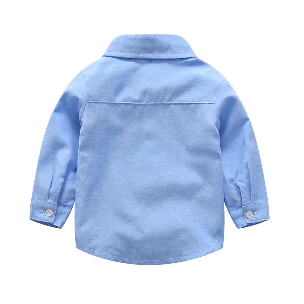 Детская одежда осенняя для мальчиков синяя рубашка + белые штаны комплект из 4