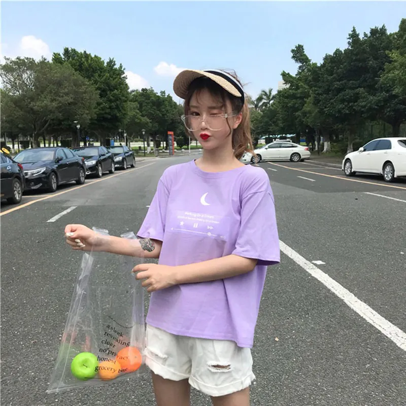 Harajuku Friends женская футболка с коротким рукавом с принтом Луны уличная женская футболка летняя Милая футболка с круглым вырезом Femme Топы