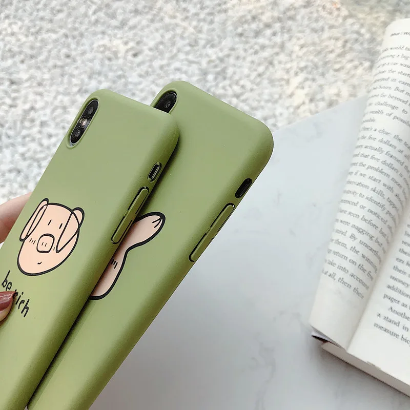 cartoon Lucky Pig Animal Case For iPhone 7 8 Plus Shockproof Hard Matte X XS Max XR 6s PC Phone Cover Funda |