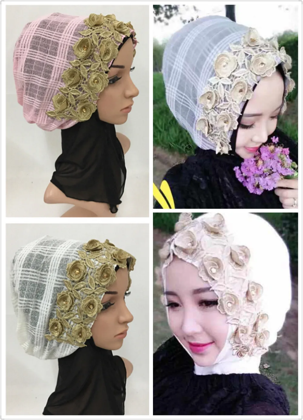 Модный мусульманский хиджаб с цветочной вышивкой шарф в арабском стиле шапки