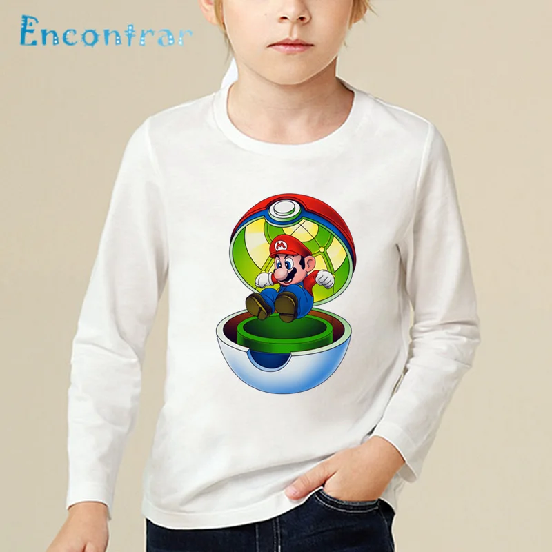 white-L Забавная детская футболка с принтом «Super Mario Bros» топы с длинными рукавами для маленьких мальчиков и девочек, детская Милая Белая футболка LKP5222 - Цвет: white-L