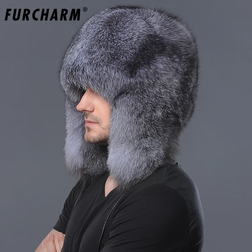 Мужские зимние шапки из натурального Лисьего меха очень теплая шапка с ушами