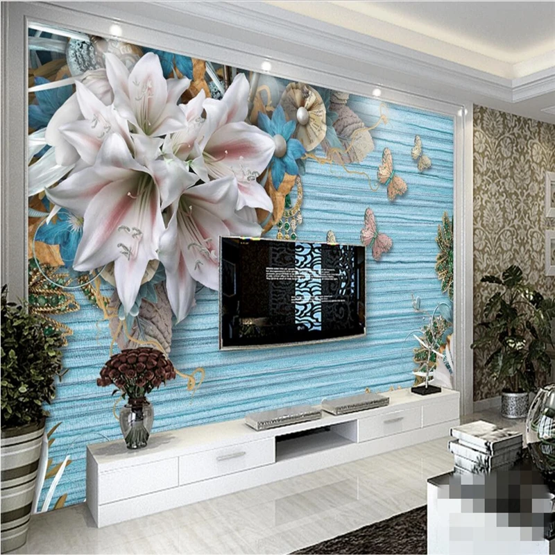 beibehang Wallpaper Mural Wall Sticker Mediterranean Retro Flower Jewelry TV Background papel de parede | Обустройство дома