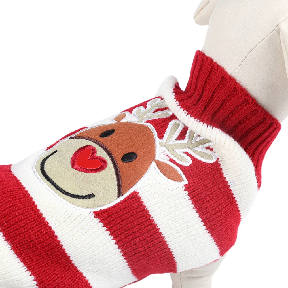 Мультяшный осенний зимний свитер для собаки вязаный с рисунком оленя 3 размера