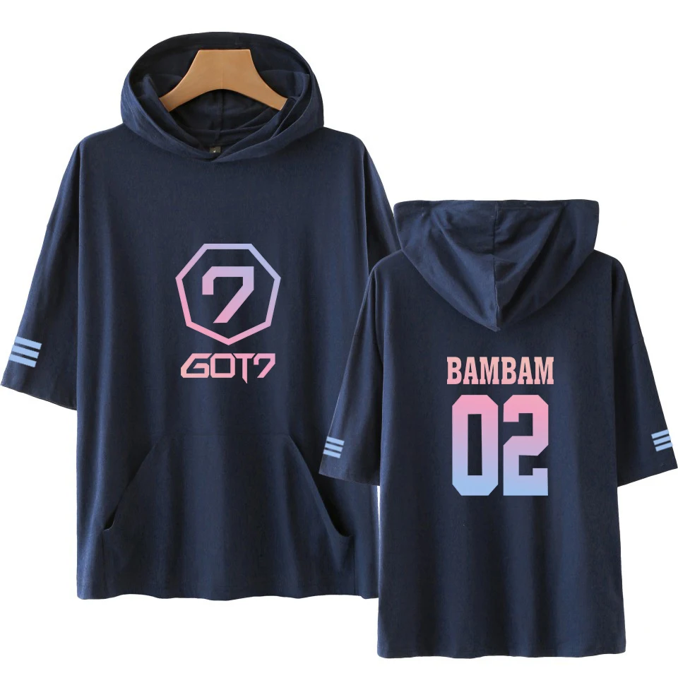 LUCKYFRIDAYF GOT7 Ifashion поп печати короткий рукав толстовка с капюшоном Dragon Ball Harajuku Для женщин/Для мужчин в стиле «хип-хоп», с капюшоном, с принтами персонажей из 4XL