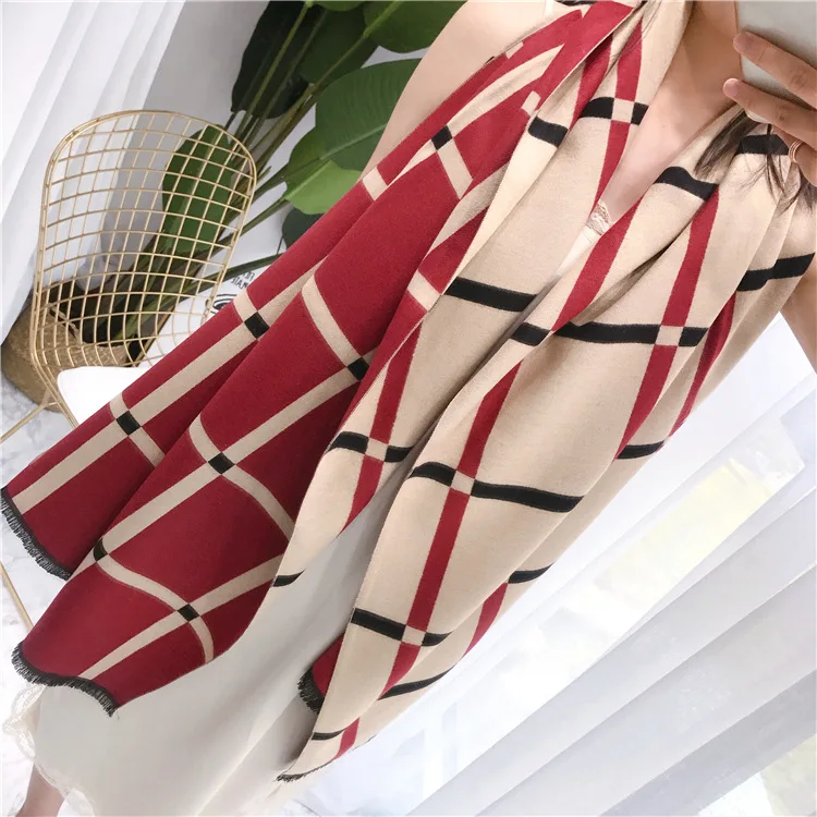 2017 Классический решетки леди Имитация кашемира шарф платок двойного назначения