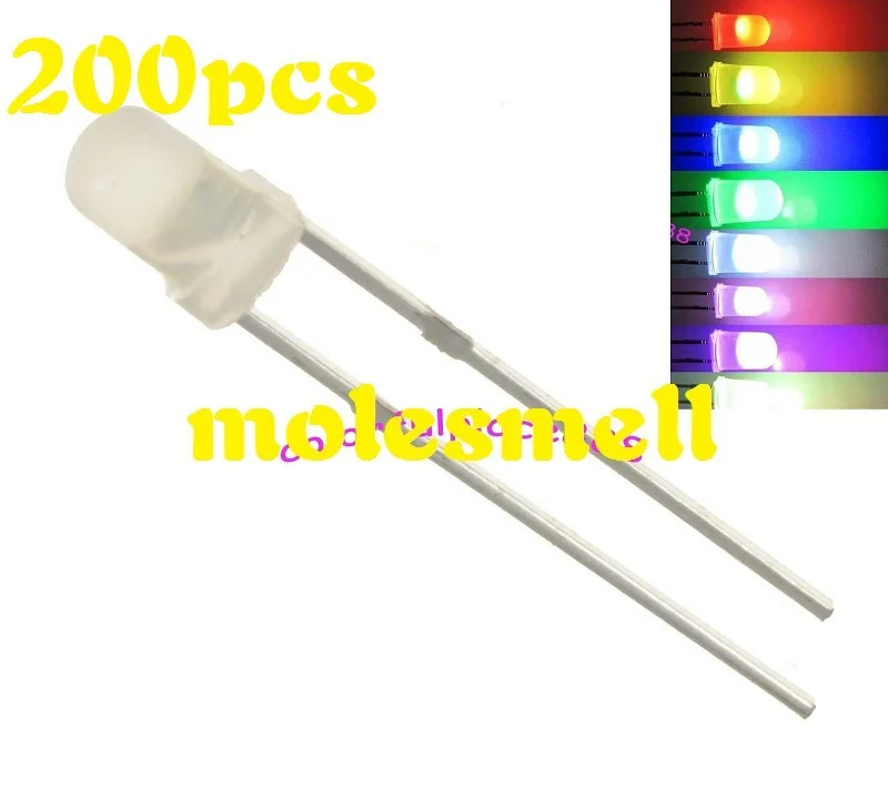 

Free shipping 200pcs 3mm Diffused RGB Rainbow Slow Flashing Flash Red Green Blue LED Leds