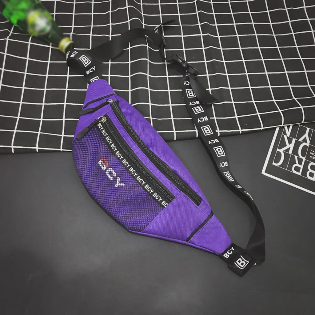 Purple Модная нейтральная уличная парусиновая сумка-мессенджер на молнии, Спортивная нагрудная сумка, поясная сумка для девочки-подростка, хит, сумка для бега - Цвет: Purple