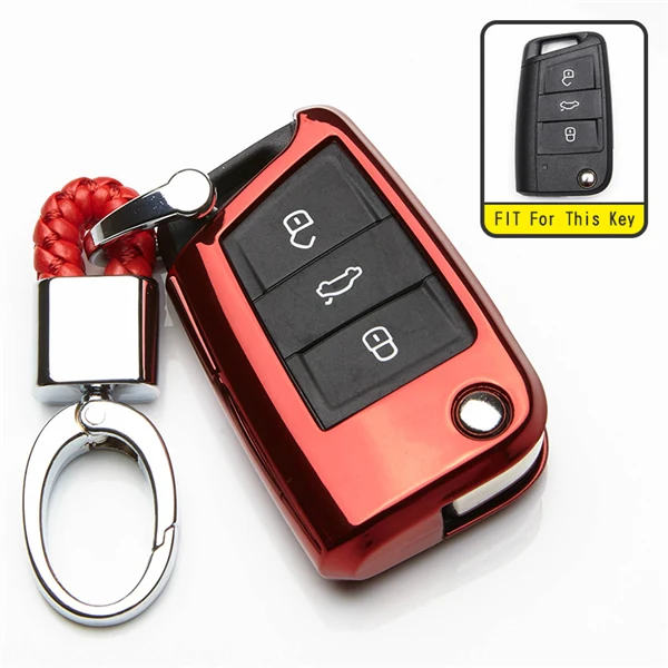 red with holder Для Seat Ateca Leon Ibiza ТПУ чехол для автомобильных ключей брелок для Volkswagen Golf 7 MK7 Tiguan вязаный брелок для ключей - Название цвета: red with holder
