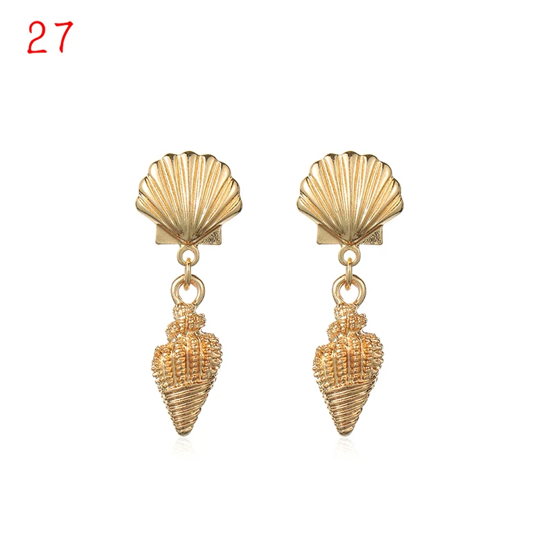 1Pair Summer Retro Fashion Shell Earrings Women Gold Color Geometric Irregular Starfish Conch Statement Jewelry Accessories