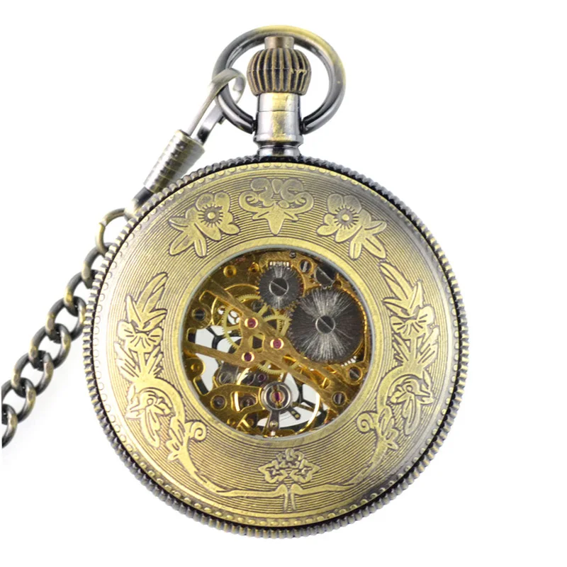 Мужские часы-скелетоны в стиле стимпанк прозрачные механические бронзовые