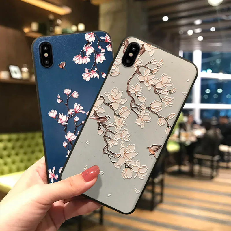 Hot Flower Bird Embossed Phone Case for iPhone 11 12 13 Pro Max X XS MAX XR Soft Back Cover 8 7 6 Plus Coque Capa | Мобильные