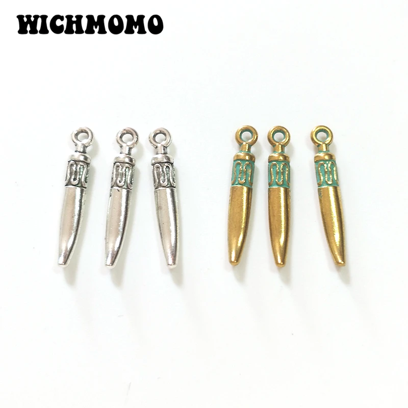 

New 40pcs 25*4MM Patina Plated Zinc Alloy Green Tip Needle Spike Charms Curving Bullet Pendants for DIY Jewelry Accessories