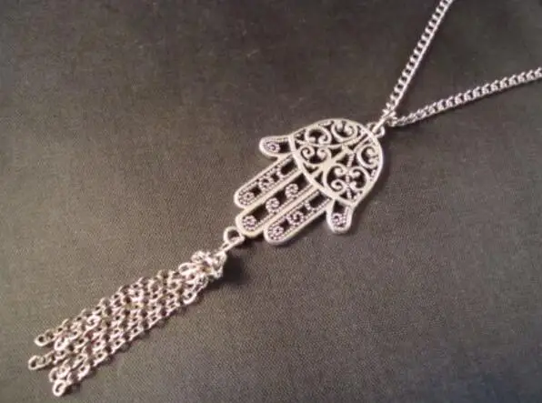 Кисточка Жемчужный Камень Besd Винтажный серебряный Хамса ручной чокер ожерелье