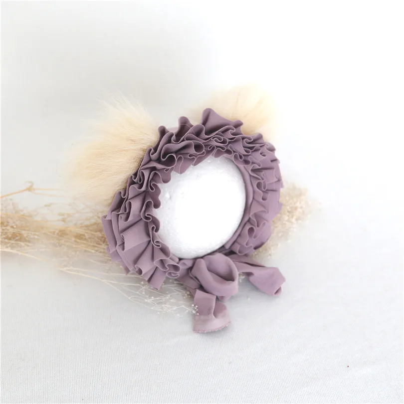 Fluffy Newborn Girl Pom Hat Handmade Ruffle Bonnet Cute Teddy Bear Baby Photography Props | Детская одежда и обувь