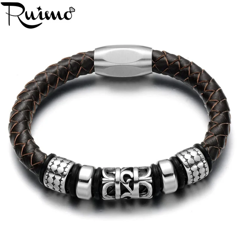 Мужские браслеты RUIMO Scout кожаный браслет с магнитной пряжкой из нержавеющей стали