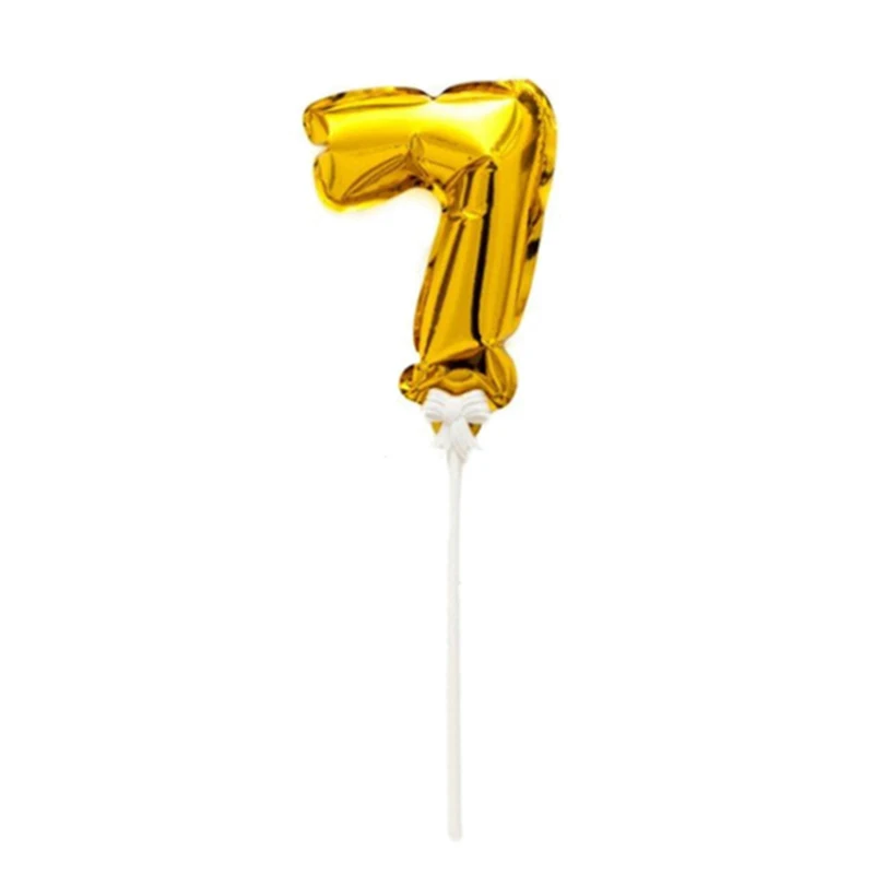 Gold 7 Mini мини золотые фольги номер воздушный шар топперы на свадебный торт украшения вечерние Детские Взрослые День рождения Юбилей флажки для торта поставки - Цвет: Gold 7