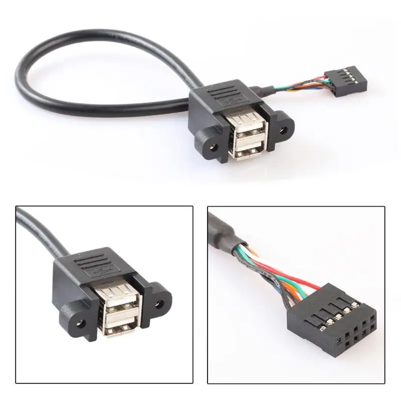 Новый Кабель-адаптер 30 см 9-контактный разъем материнской платы на 2 порта USB 0