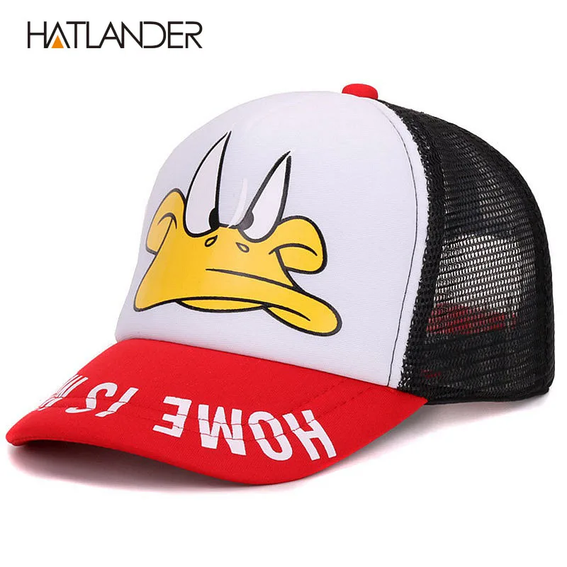 Hatlander/милые детские бейсболки; кепки для маленьких девочек с солнцезащитным козырьком; бейсболки для мальчиков; Кепка с рисунком утки; летняя детская сетчатая Кепка - Цвет: White red