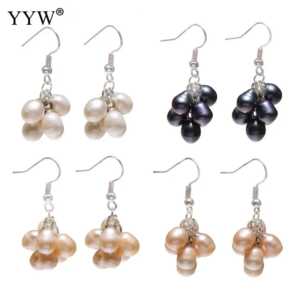 Freshwater Pearl Earrings with Brass Rice for woman 6-7mm Sold By Pair 16x41mm