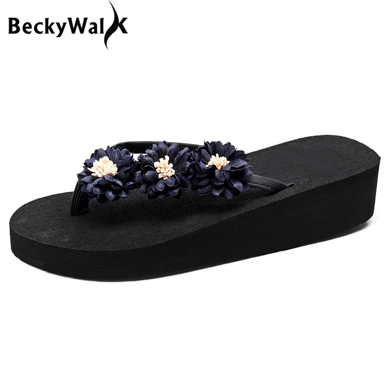 Женские пляжные шлепанцы BeckyWalk летние на толстой подошве сандалии платформе