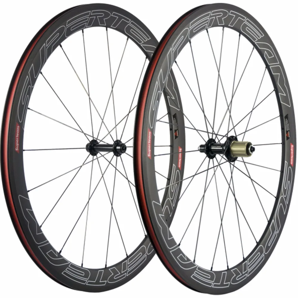 SUPERTEAM 700C полный углеродного волокна велосипедные колеса карбоновая колесная пара велосипеда клинчер 50 мм колесо из сплава углерода со спицы Sapim
