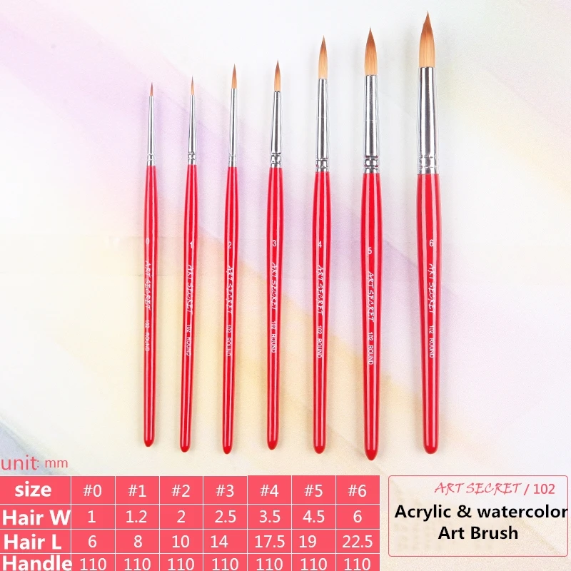 Artsecret 102 7PC/Set High Quality Korea Taklon Hair Wooden Handle Art Supplies Watercolor Acrylic Paint Artist Brushes | Канцтовары для