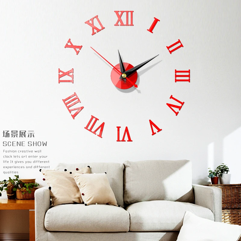 Настенные часы Horloge 3d римские цифры Diy акриловые зеркальные наклейки украшение