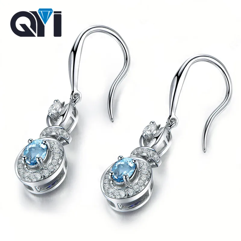 

QYI 1 ct Oval Cut Sky Blue Topaz Dangle Earrings 925 Sterling Silver Gemstone Earrings for Women Engagement Anniversary