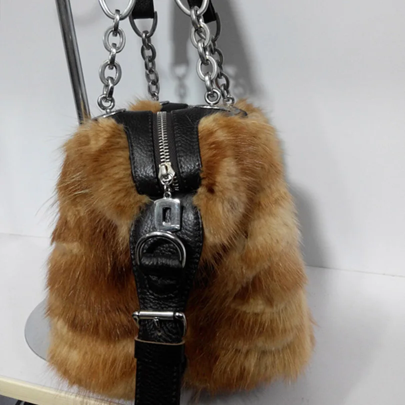 Женщины Натурального Меха Фокс Цепь Сумка Известного Бренда Bolso Mujer Moda Роскошные