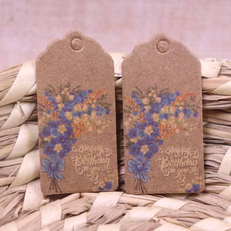 Горячая Распродажа, новинка, сделай сам, 100 шт, 2x4 см, белый/коричневый, с днем рождения, 4 вида бумажных тегов, гребешок, фестиваль, день рождения, украшение, мини