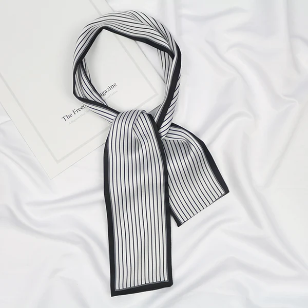 white(stripe type) Женская однотонная сумка Украшение длинный шейный галстук повязка на голову узкий атласный шейный платок для волос тонкий Шелковый маленький шарф с саржевым подолом - Цвет: white(stripe type)