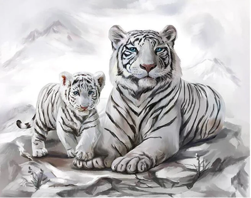 5d Diamond Embroidery Animal Wall Art round/Square Cross Stitch Full Painting White tiger Living Room Decor Needlework | Дом и сад