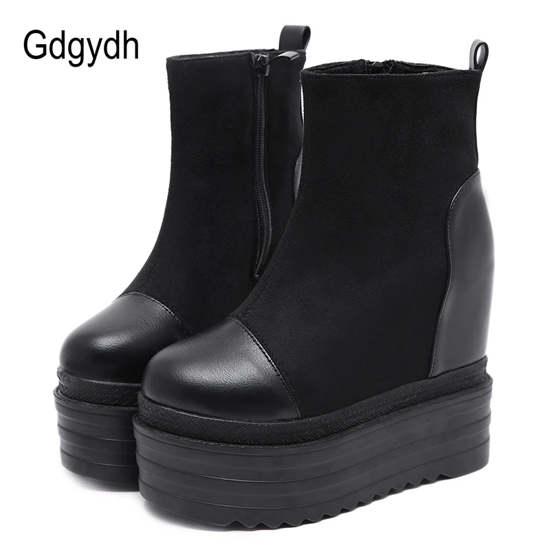 Gdgydh/2019 г. осенние женские ботильоны на танкетке и платформе Модные ботинки из