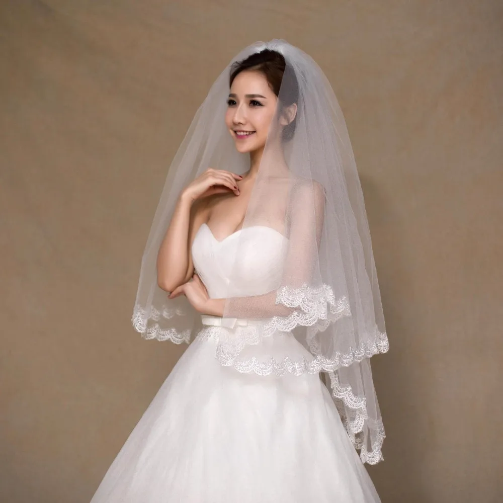 Вуаль Mariage 1 5 м белый цвет слоновой кости тюль короткая свадебная фата с кружевным