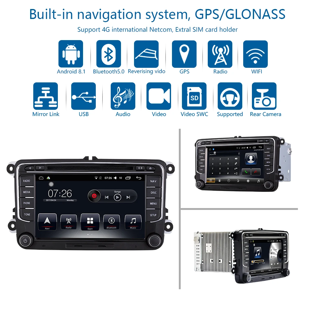 Автомобильный мультимедийный плеер 2 Din Android 8 1 DVD для VW/Volkswagen/Golf/Polo/Tiguan/Passat/Jetta