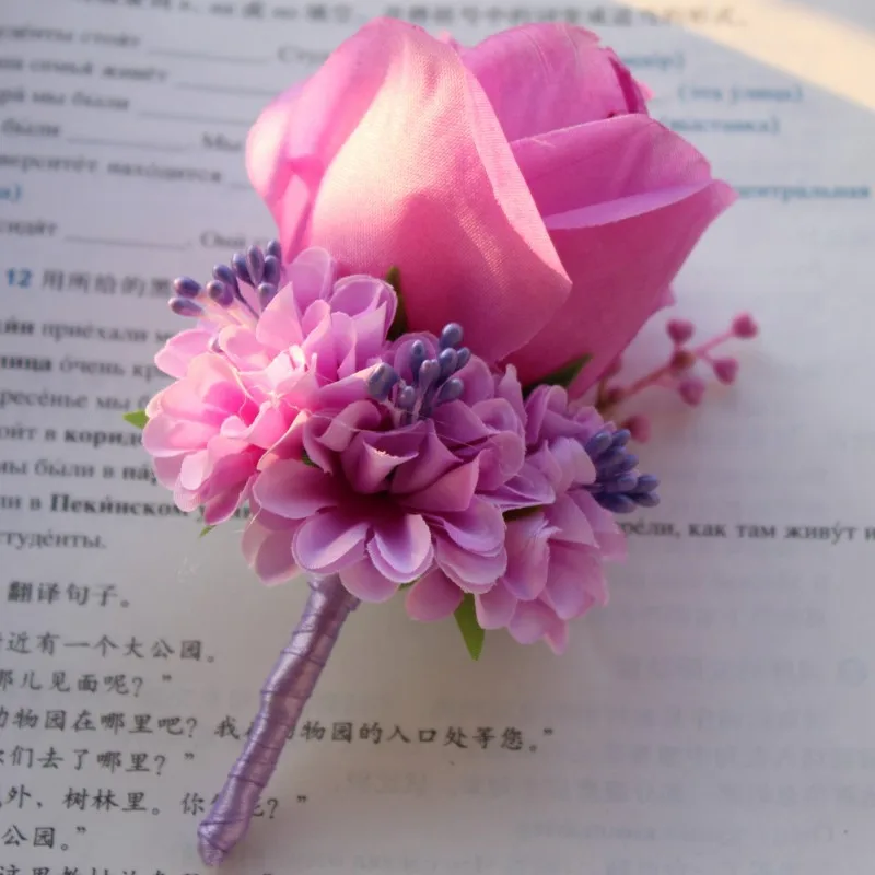

4 pieces wedding Flower groom boutonnieres Best man groom groomsman pin brooch silk rose corsage suit decor accessories