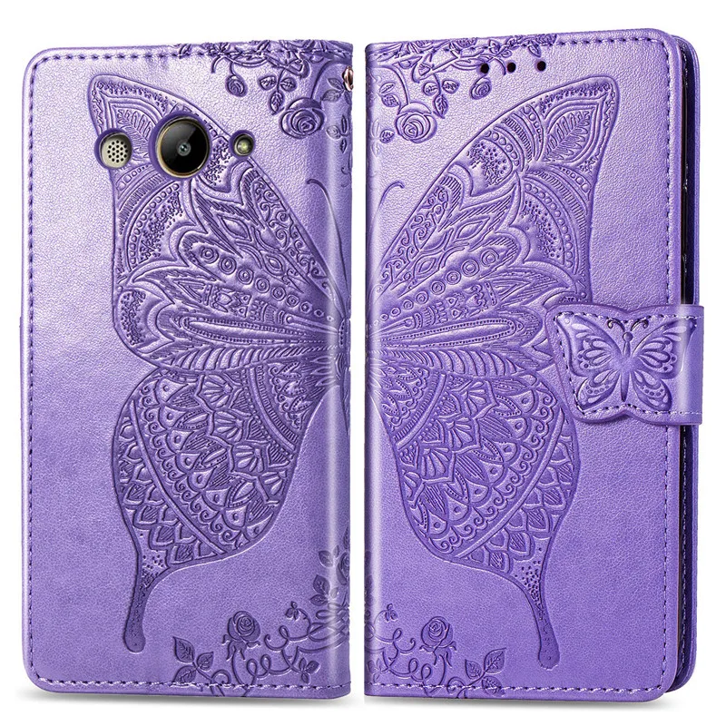Light Purple 3D бабочка чехол-портмоне с откидной крышкой для Huawei Y3 чехол из мягкого силикона с принтом кожаный чехол для Huawei Y3 CRO-L22 CRO-L02 CRO-L03 чехол - Цвет: Light Purple
