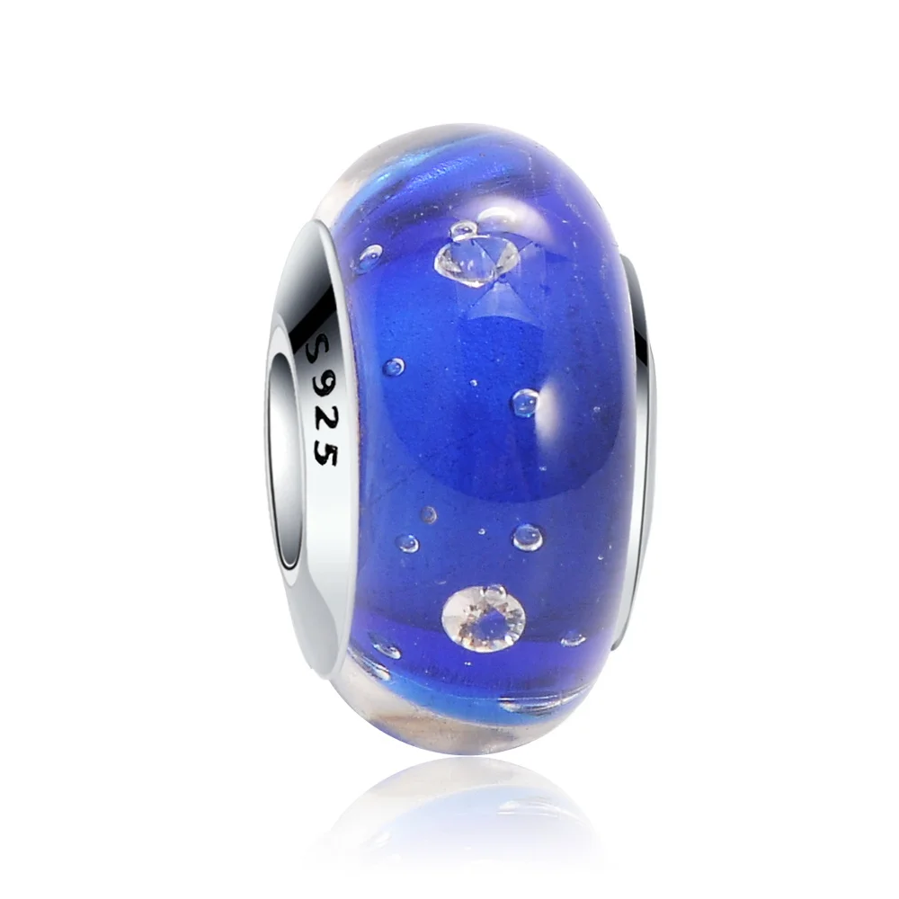 Suplush 925 Sterling Silver Blue Effervescence Murano Glass Bead Fit Original Pandora Charm Bracelets DIY Jewelry Accessories | Украшения и
