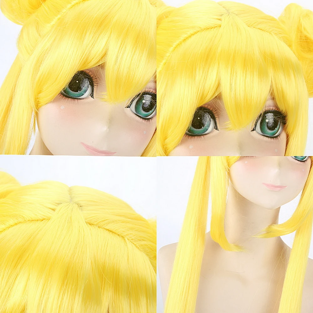 

120cm Sailor Moon Long Yellow Cosplay Wig With Wavy Ponytails Synthetic Hair Perucas Costume Party Wigs For Women Free Shipping