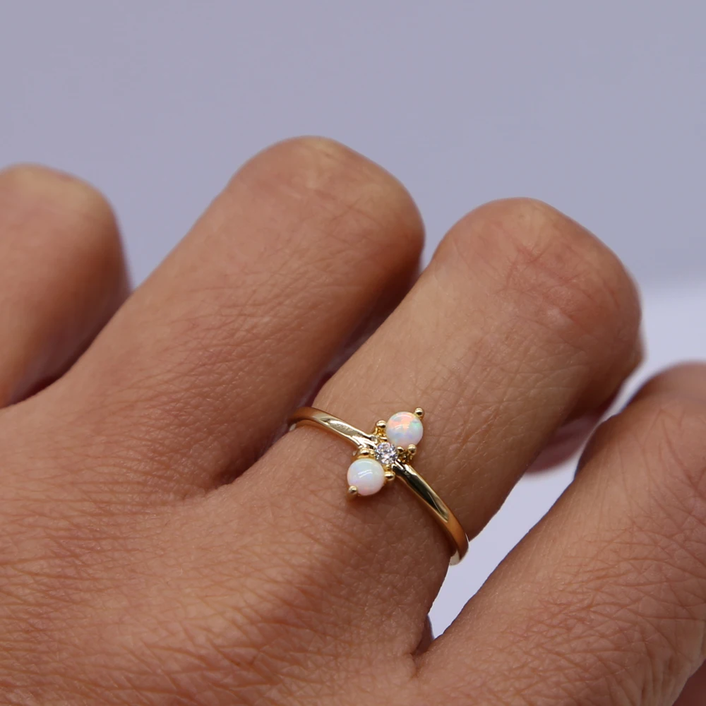 top quality simple delicate rings gold color thin round band young girl lady gift dainty White fire opal ring girly | Украшения и
