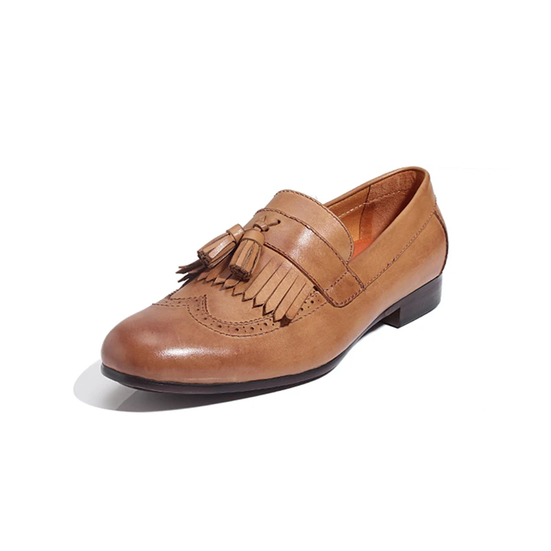 Retro Mens Genuine Leather Tassel Brogue Shoes Man Casual Fringe Wing Tips Oxfords Driving Loafers | Обувь