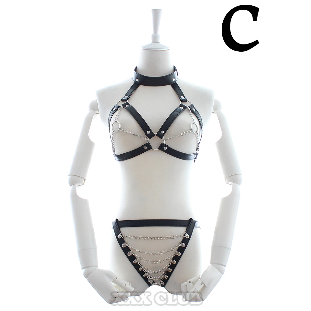 Женский ошейник для бондажа Thierry с металлическими цепочками и топами интимные