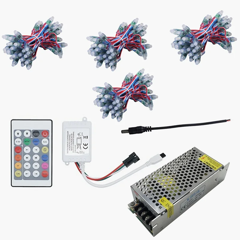 200pcs Led Pixel Set 200 шт. 12 мм WS2811 Светодиодный пиксельный модуль водонепроницаемый DC5V адресуемые Рождественские огни цвет мечты+ 24key контроллер+ источник питания - Цвет: 200pcs Led Pixel Set