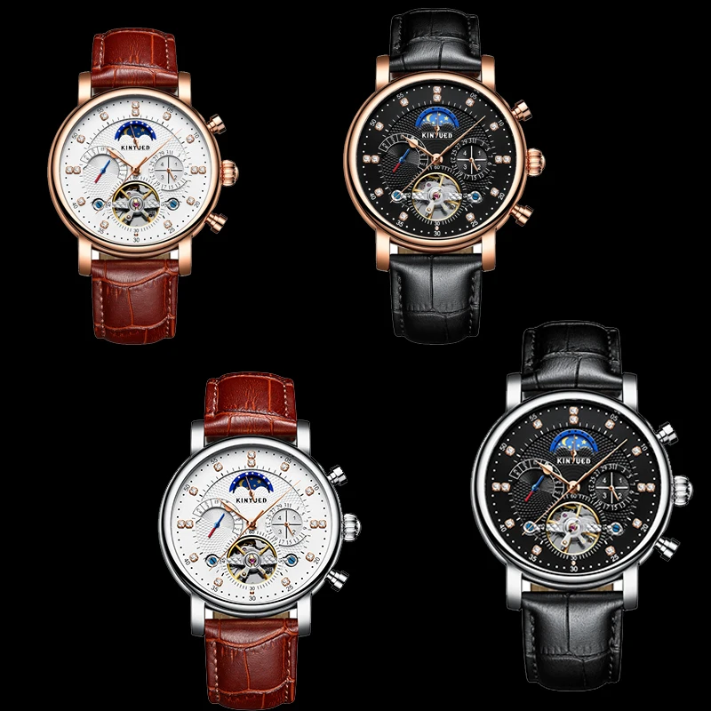 KINYUED модные брендовые часы Tourbillon мужские Роскошные автоматические механические