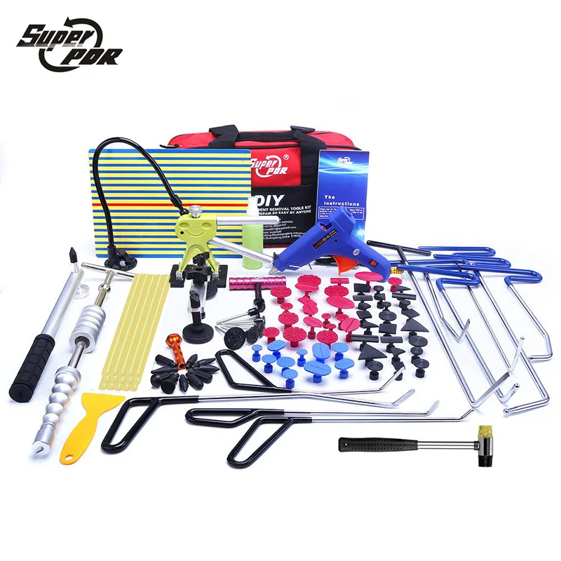 

Super PDR Paintless Dent Repair Tools Push Rod Hooks Crowbar Light Reflector Board Slide hammer glue puller Dent Removal toolkit