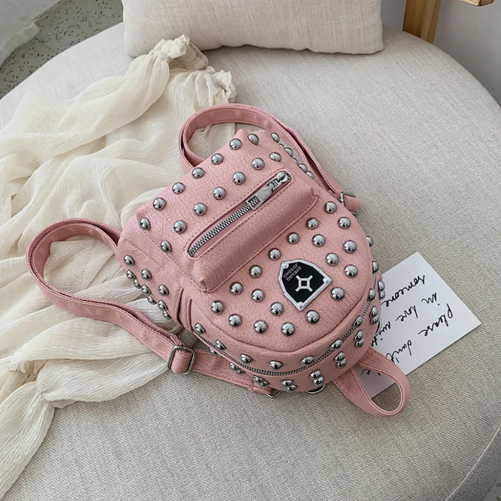 Studded versatile backpack fashion women's bag new casual backpack solid color student bag travel backpack Dropship Y612