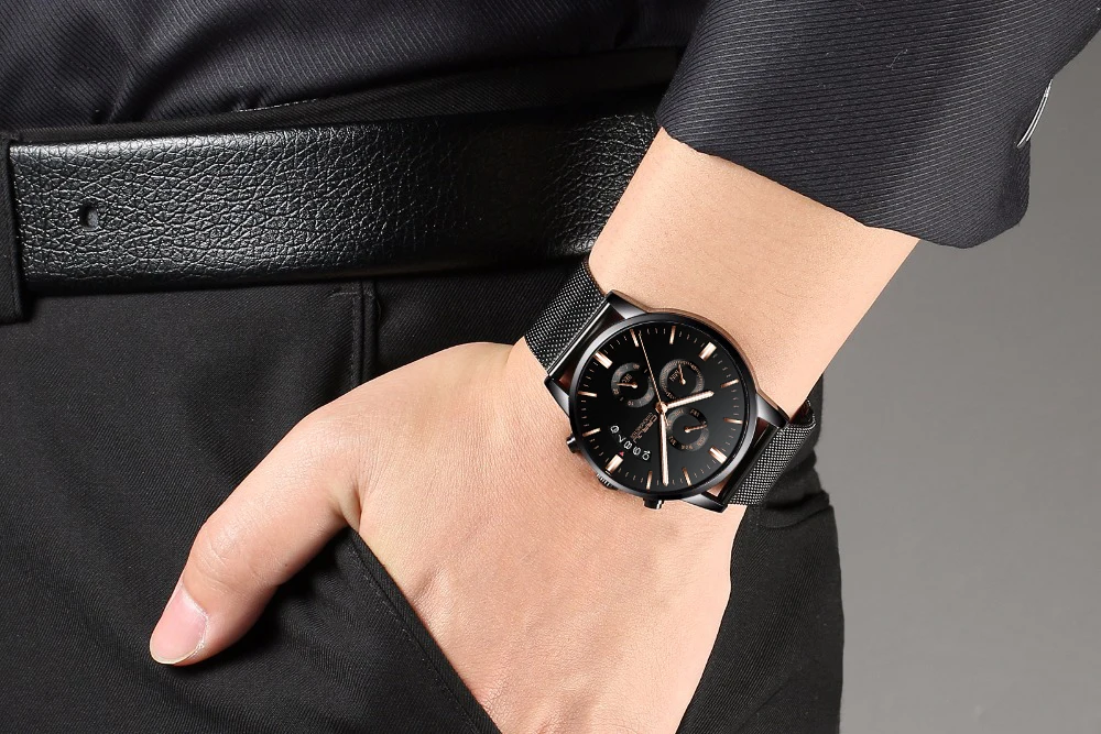 

2018 Brand New Watch Men's Stainless Steel Sports Wristwatches CRRJU Chronograph Quartz Mesh Clock Waterproof Relojes Hombre
