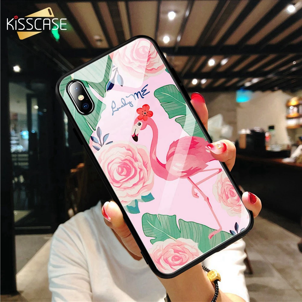 KISSCASE Flowers Phone Case For iPhone 8 XS XR 7 Plus 6 6S Glass X MAX Bird Owl coque |