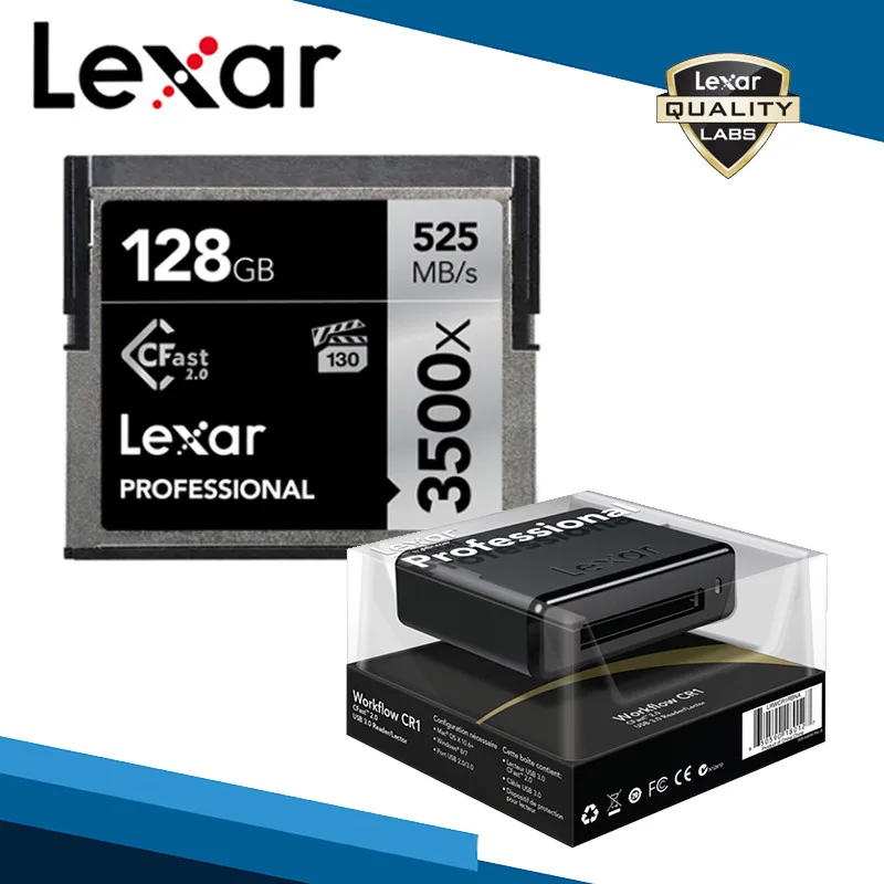 128G Card and Reader Lexar Cfast 2,0 карта 3500X525 M/s карта памяти 512 ГБ 256 ГБ 128 Гб 64 Гб C высокоскоростная профессиональная камера для хранения дрона - Емкость: 128G Card and Reader